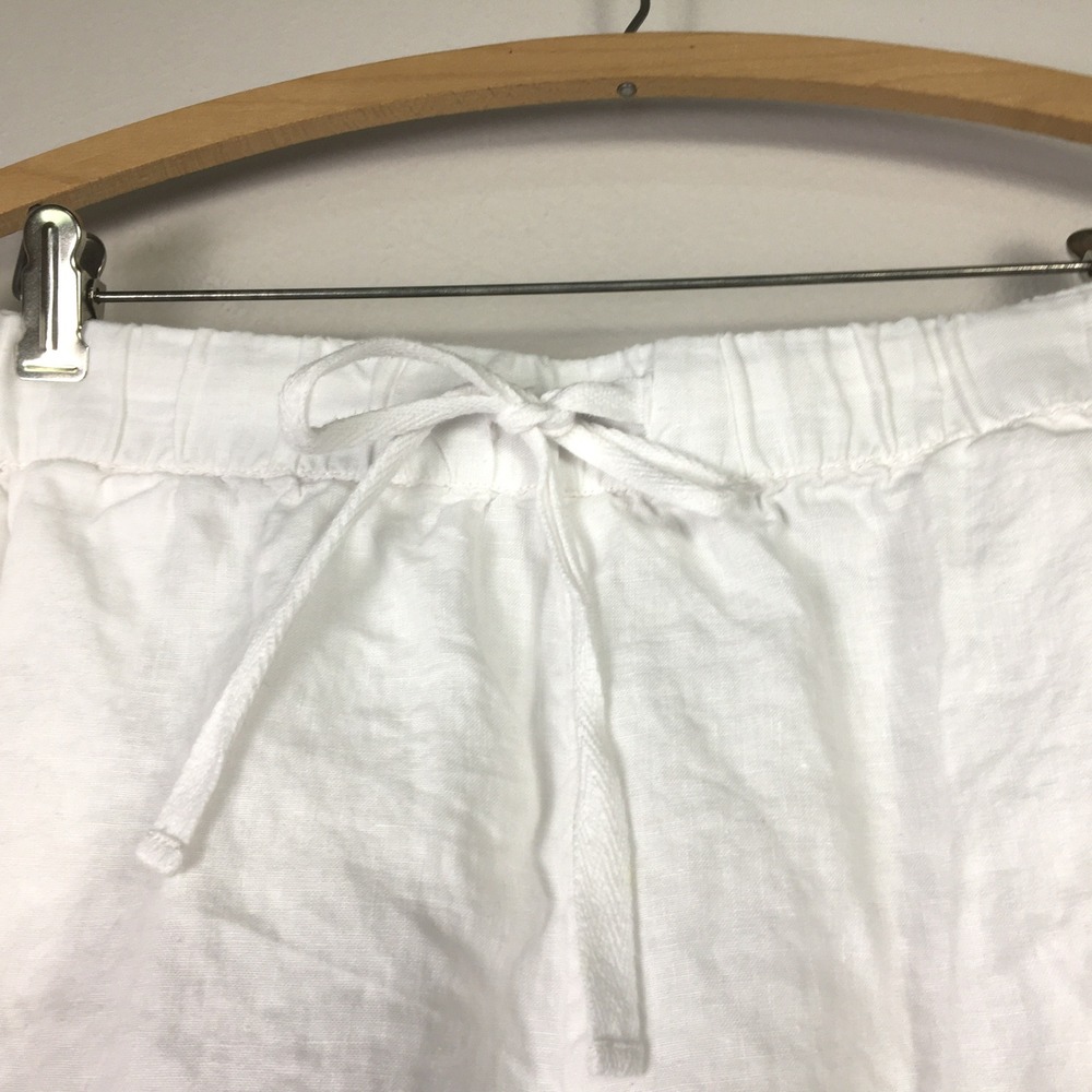 Eileen Fisher White 100% Organic Linen Drawstring Waist Shorts XL Pockets - Picture 4 of 8